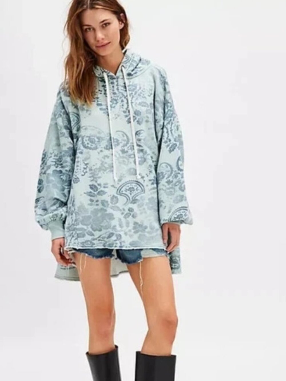 Free People Magpie Sweatshirt Hoodie Printed Asymmetrical XS